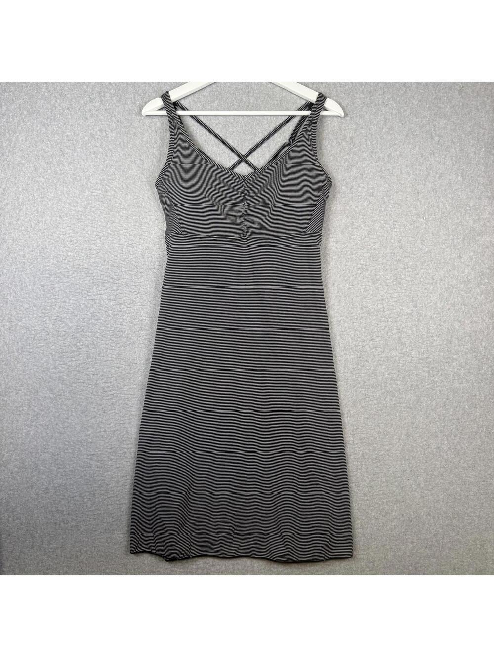 Prana Rebecca Dress Womens Medium Coal Gray Striped Strappy Back Gorpcore